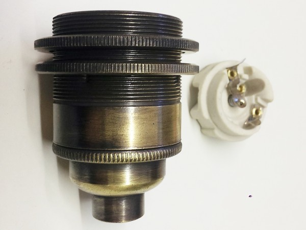 ES E27- 3 part bulb lamp holder aged brushed antique effect 10mm thread