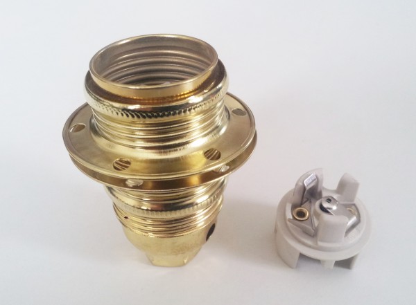 E14 - 3 part bulb-lamp holder with shade ring - Brass plate Finish