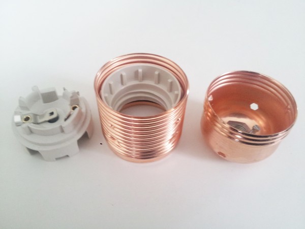 ES E27 Bulb-lamp Holder 3 Part Plus Shade Ring In Plated copper