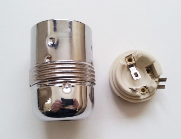 ES E27 Bulb-lamp Holder 3 Part Plain Skirt silver finish