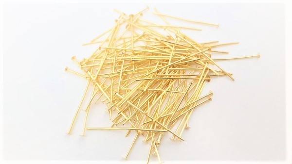 100 Brass pins 40mm x 0.8mm with 2mm pin head