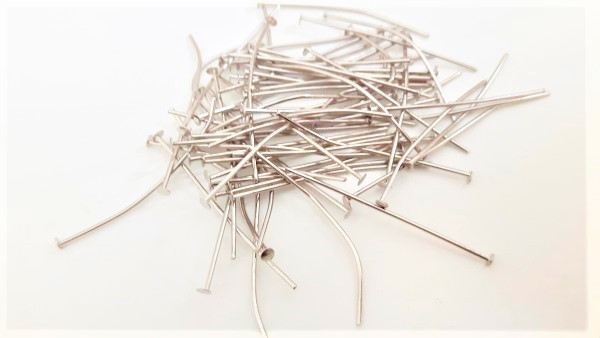 100 Nickel pins 30mm x 0.8mm with 2mm pin head