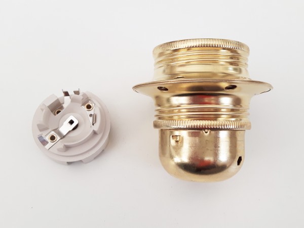 ES E27 bulb-lamp holder 3 part plus shade ring in Brass