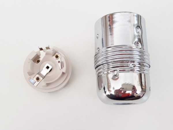 ES E27 bulb-lamp holder 3 part plain skirt silver