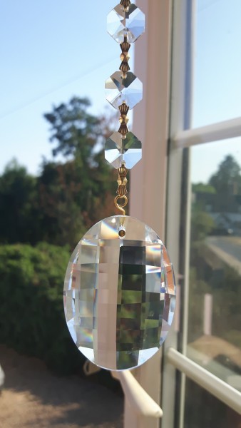Crystal Suncatcher Hanging Crystal Oval With 4 Swarovski Octagons Feng Shui