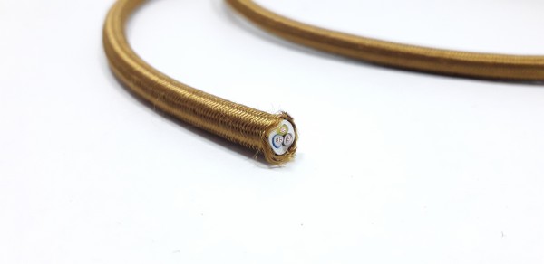 ANTIQUE GOLD ROUND OVERBRAID 3 CORE FLEX ELECTRIC LIGHTING CABLE CORD WIRE 0.50 MM