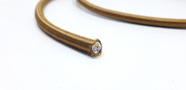 ANTIQUE GOLD ROUND OVERBRAID 3 CORE FLEX ELECTRIC LIGHTING CABLE CORD WIRE 0.50 MM