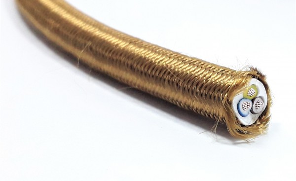 ANTIQUE GOLD ROUND OVERBRAID 3 CORE FLEX ELECTRIC LIGHTING CABLE CORD WIRE 0.50 MM