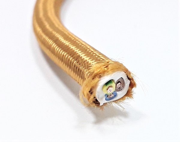 Whiskey Gold Round Overbraid 3 Core Flex Electric Lighting Cable Cord Wire 0.50mm