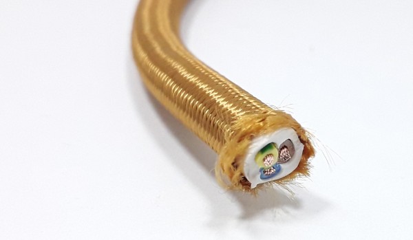 Whiskey Gold Round Overbraid 3 Core Flex Electric Lighting Cable Cord Wire 0.50mm