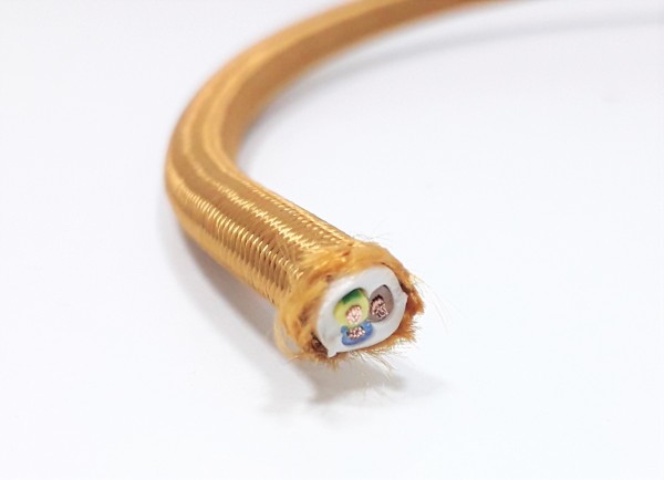 Whiskey Gold Round Overbraid 3 Core Flex Electric Lighting Cable Cord Wire 0.50mm