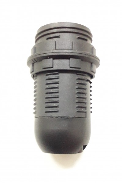 E14 bulb holder 2 part threaded skirt and 2 shade rings black plastic