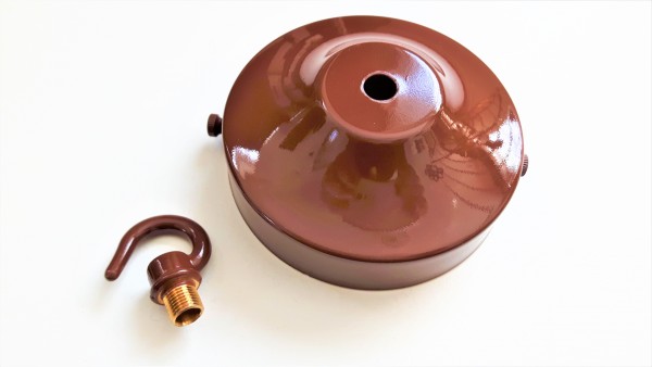 Brown ceiling rose with open hook and bracket