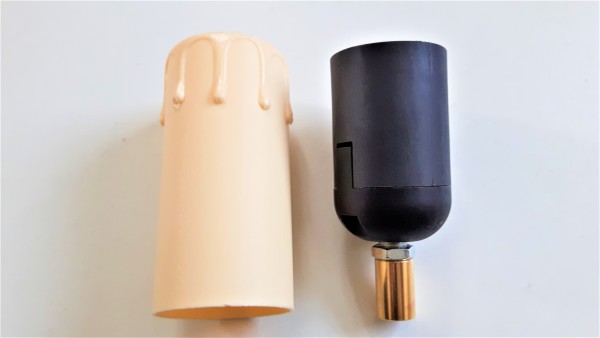 E27 2 part black lamp holder and Candle Tube cream Drip plastic 85mm x 40mm