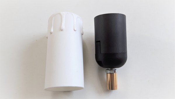 E27 2 part black lamp holder and Candle Tube white Drip plastic 85mm x 40mm