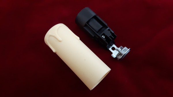 Cream drip plastic candle cover and E14 lamp holder 65mm x 24mm wide relco