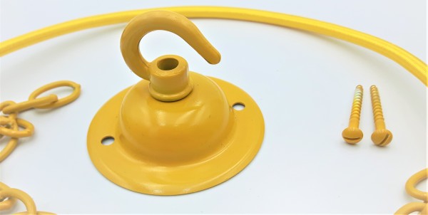 Yellow ceiling hook with screws chain and braided flex