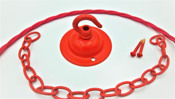 Red ceiling hook with screws chain and braided flex