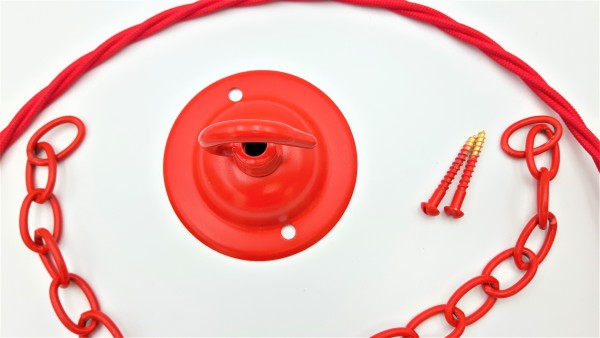 Red ceiling hook with screws chain and braided flex