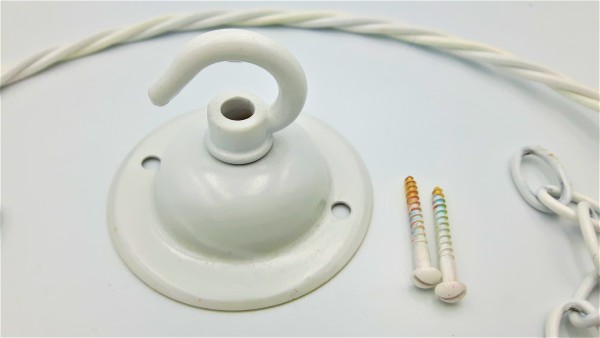 White ceiling hook with screws chain and braided flex