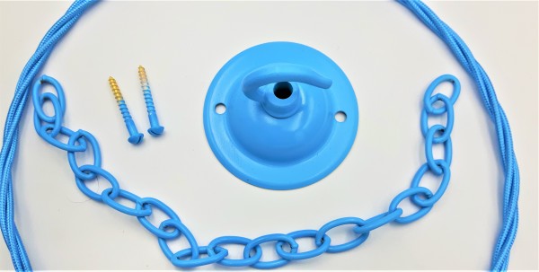 Blue ceiling hook with screws chain and braided flex