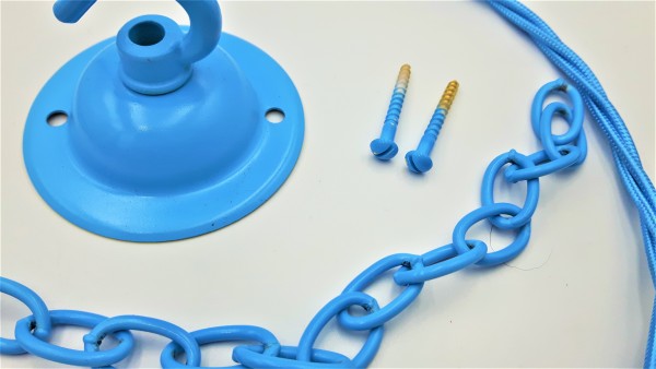 Blue ceiling hook with screws chain and braided flex