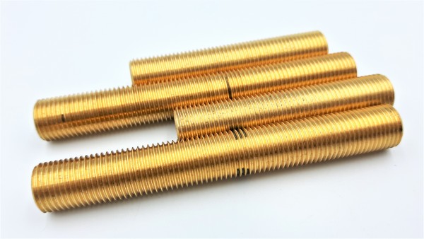 Brass threaded hollow tube stem tube 10mm metric thread 1mm fine pitch 75mm long