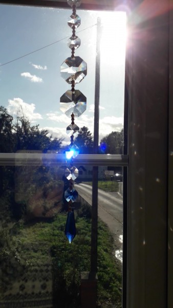 Suncatcher Crystal Hanging Blue Glass Pendant With 10 Crystal Octagons