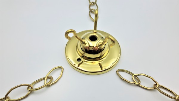 CHANDELIER - LIGHT FITTING 3 HOOK POLISHED CEILING PLATE with 3 x 16 inch lengths of brass plated go