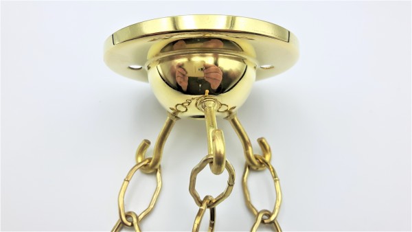 CHANDELIER - LIGHT FITTING 3 HOOK POLISHED CEILING PLATE with 3 x 16 inch lengths of brass plated go