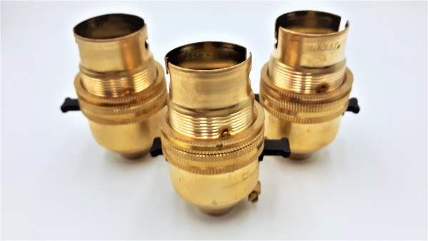 Brass Switched lamp holder B22 Brass Finish 10mm base thread pack of 3