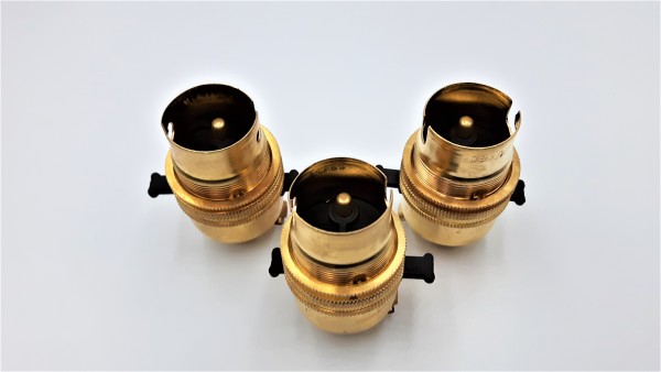 Brass Switched lamp holder B22 Brass Finish 10mm base thread pack of 3