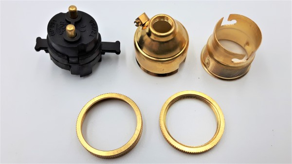 Brass Switched lamp holder B22 Brass Finish 10mm base thread pack of 3