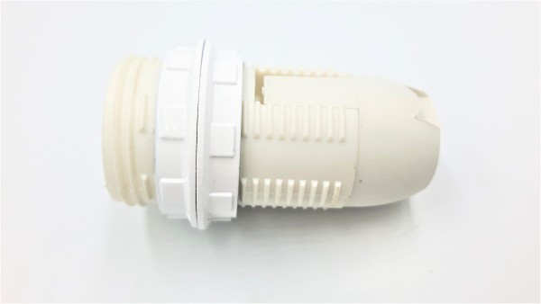 E14 Bulb Holder 2 Part Threaded Skirt and 2 Shade Rings White Plastic 