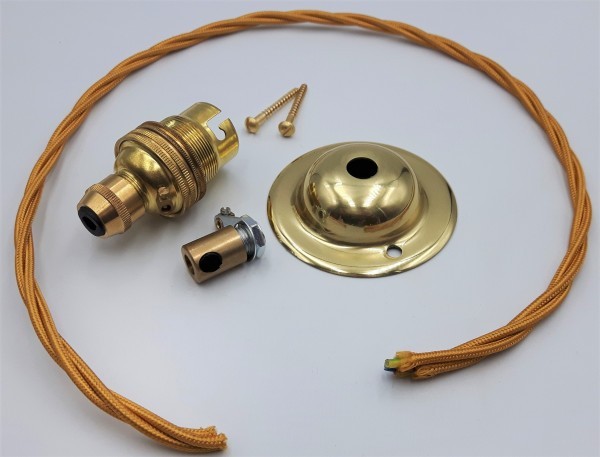 Brass Ceiling Plate Rose With B22 Lamp Holder Kit