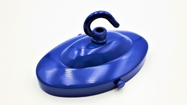 BRASS CHANDELIER  OVAL CEILING ROSE in BLUE WITH OPEN HOOK 