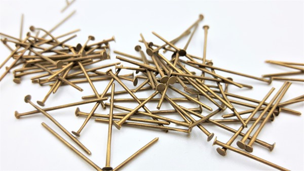 Chandelier Connecting Pins Aged Antique Brass 20mm X 0.8mm 2mm Head 