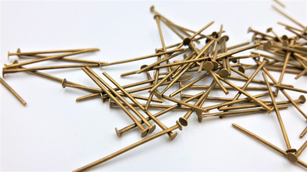 Chandelier Connecting Pins Aged Antique Brass 30mm X 0.8mm 2mm Head Pack 100