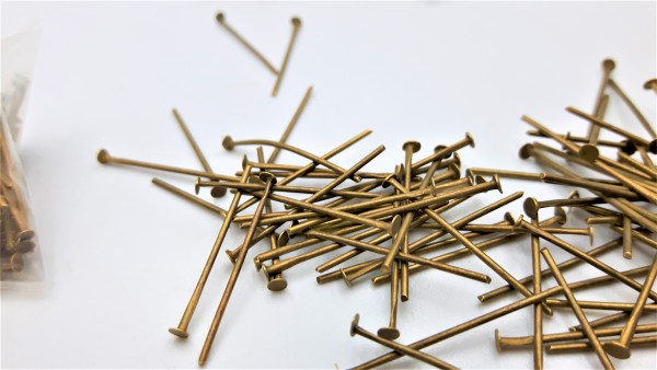 Chandelier Connecting Pins Aged Antique Brass 20mm X 0.8mm 2mm Head 