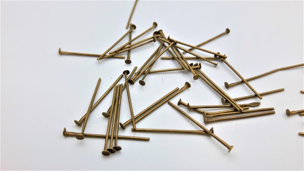 chandelier connecting pins aged antique brass 24mm x 0.8mm 2mm head