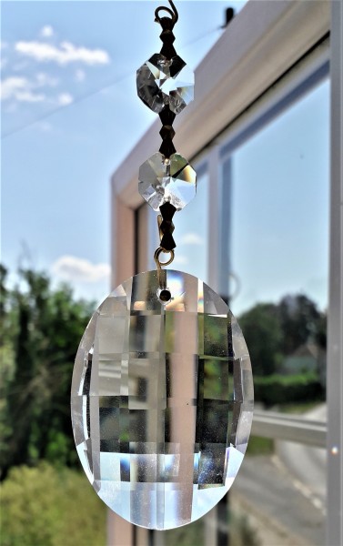 Crystal Sun Catcher Pendant Drop With Large Crystal Oval, Roundal And 4 Crystal Buttons