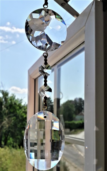 Crystal Sun Catcher Pendant Drop With Large Crystal Oval, Roundal And 4 Crystal Buttons
