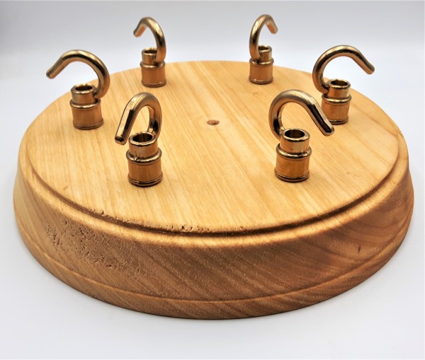 Round hardwood 6 hook pattress manufactured from Iroko 220mm