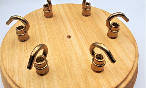 Round hardwood 6 hook pattress manufactured from Iroko 220mm