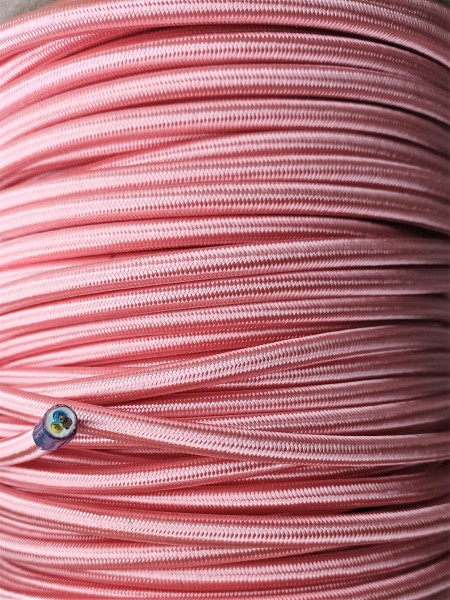 Round Overbraid 3 core Silk Flex Cable Salmon Pink 0.50mm