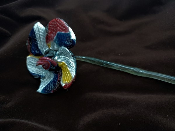 Antique Murano chandelier flower, blue, red, yellow and white.