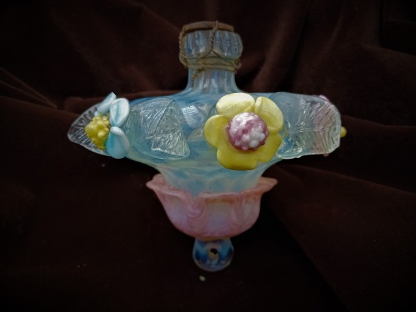 Antique Venetian chandelier lower finial ball blue yellow and pink