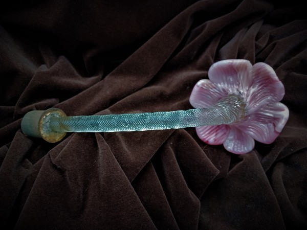 Antique Venetian chandelier Clear Glass stem with pink Flower 