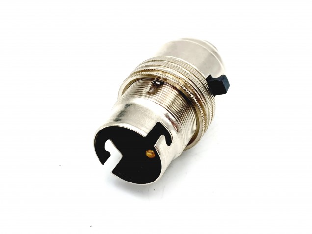 Switched lamp holder BC B22 NICKEL plated 10mm base thread