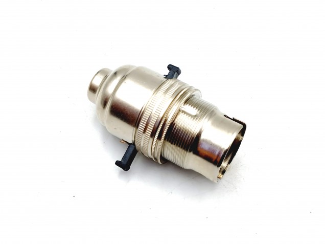 Switched lamp holder BC B22 NICKEL plated 10mm base thread
